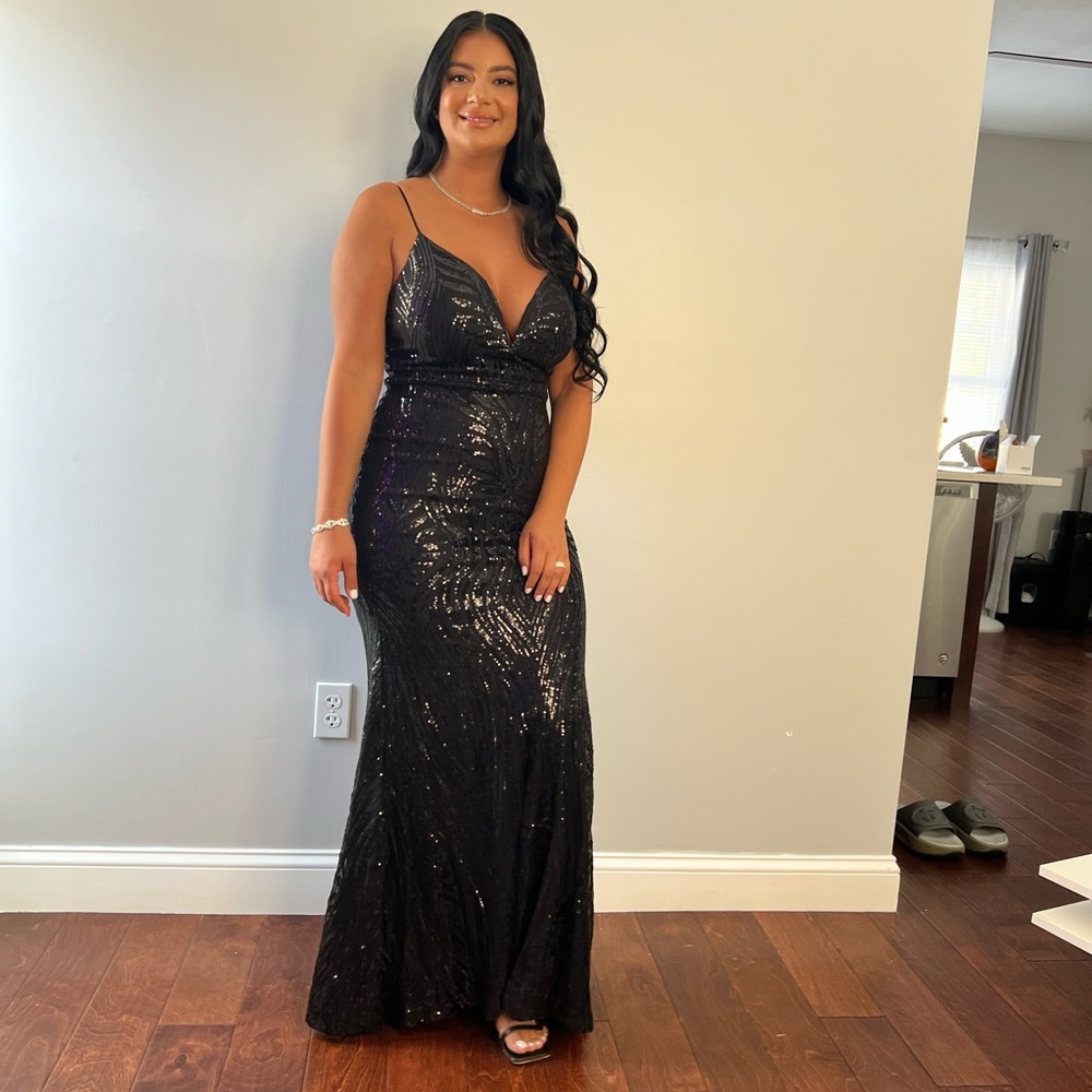 Elegant Black Sequin Evening Gown